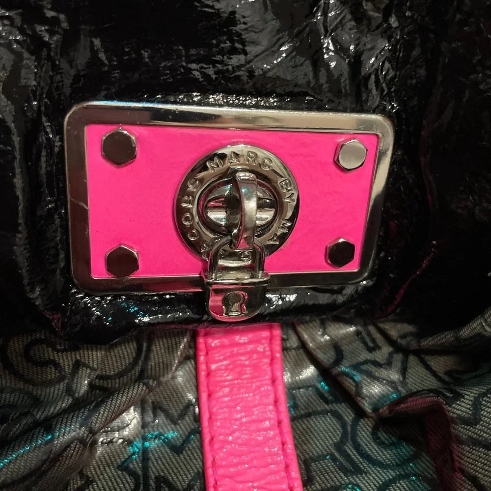 MARC JACOBS Early 2000s Vintage Bag & Wallet Set, Black & Pink w Silver Hardware - Picture 2 of 16